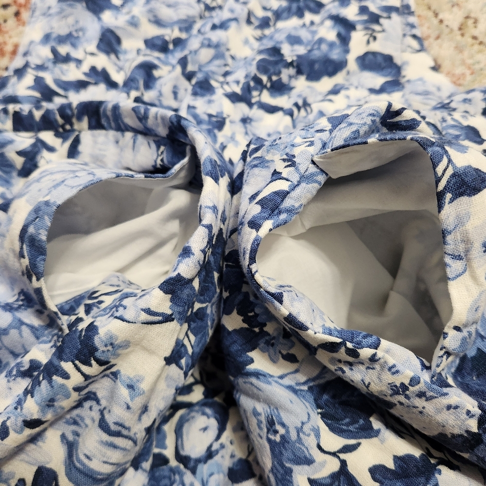Abercrombie & Fitch Square Neck Linen-Blend Blue Floral Mini Dress Size XL - Picture 8 of 15